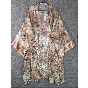 Delicates Woman Kimono Robe Women 3X Gold Animal Floral Print Open Front Duster‎